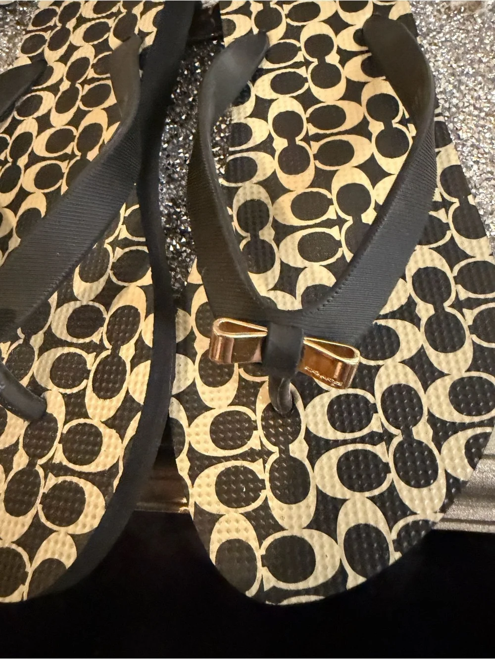 ⚡️Coach Signature Pattern Flip Flops with Black Straps Size 7